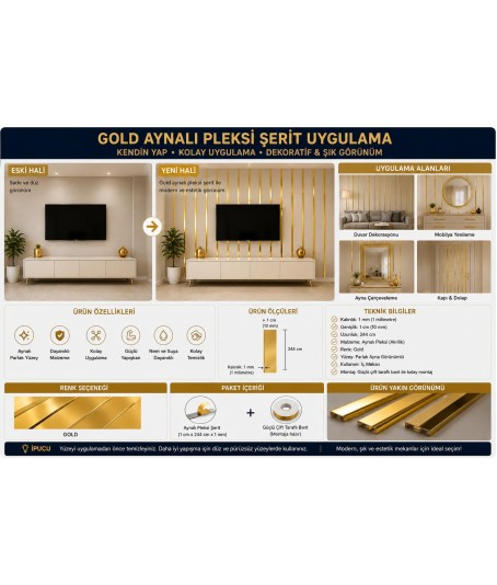 1 cm x 244 cm şerit gold pleksi 1 adet 1 cm x 244 cm şerit gold pleksi 1 adet