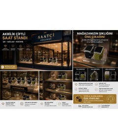 Akrilik Çiftli Saat Standı – Şeffaf Pleksi Saat Tutucu | Vitrin, Mağaza ve Teşhir Standı (Toplu Alıma Uygun)