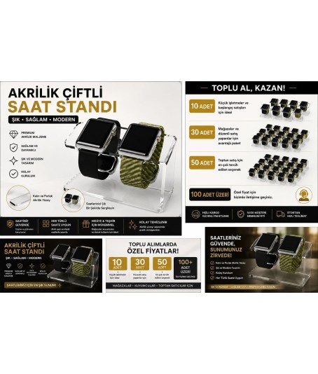 Akrilik Çiftli Saat Standı – Şeffaf Pleksi Saat Tutucu | Vitrin, Mağaza ve Teşhir Standı (Toplu Alıma Uygun) Akrilik Çiftli Saat Standı – Şeffaf Pleksi Saat Tutucu | Vitrin, Mağaza ve Teşhir Standı (Toplu Alıma Uygun)