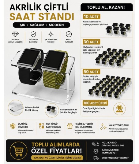 Akrilik Çiftli Saat Standı – Şeffaf Pleksi Saat Tutucu | Vitrin, Mağaza ve Teşhir Standı (Toplu Alıma Uygun) Akrilik Çiftli Saat Standı – Şeffaf Pleksi Saat Tutucu | Vitrin, Mağaza ve Teşhir Standı (Toplu Alıma Uygun)