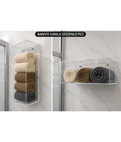 Şeffaf Pleksi Banyo Düzenleyici – Modern Havlu & Tuvalet Kağıdı Organizeri