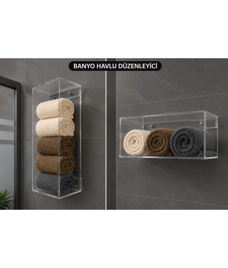 Şeffaf Pleksi Banyo Düzenleyici – Modern Havlu & Tuvalet Kağıdı Organizeri Şeffaf Pleksi Banyo Düzenleyici – Modern Havlu & Tuvalet Kağıdı Organizeri