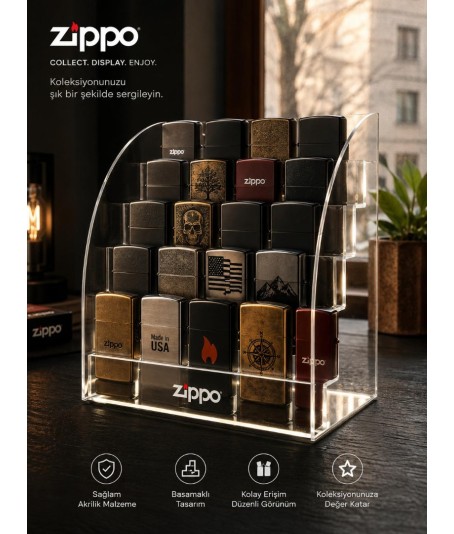 Şeffaf Pleksi Zippo Çakmak Standı – 20’li Koleksiyon ve Sergileme Standı